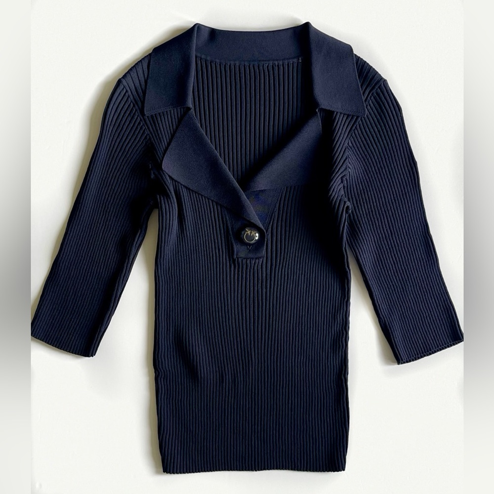 Pinko Navy Ribbed Polo Top